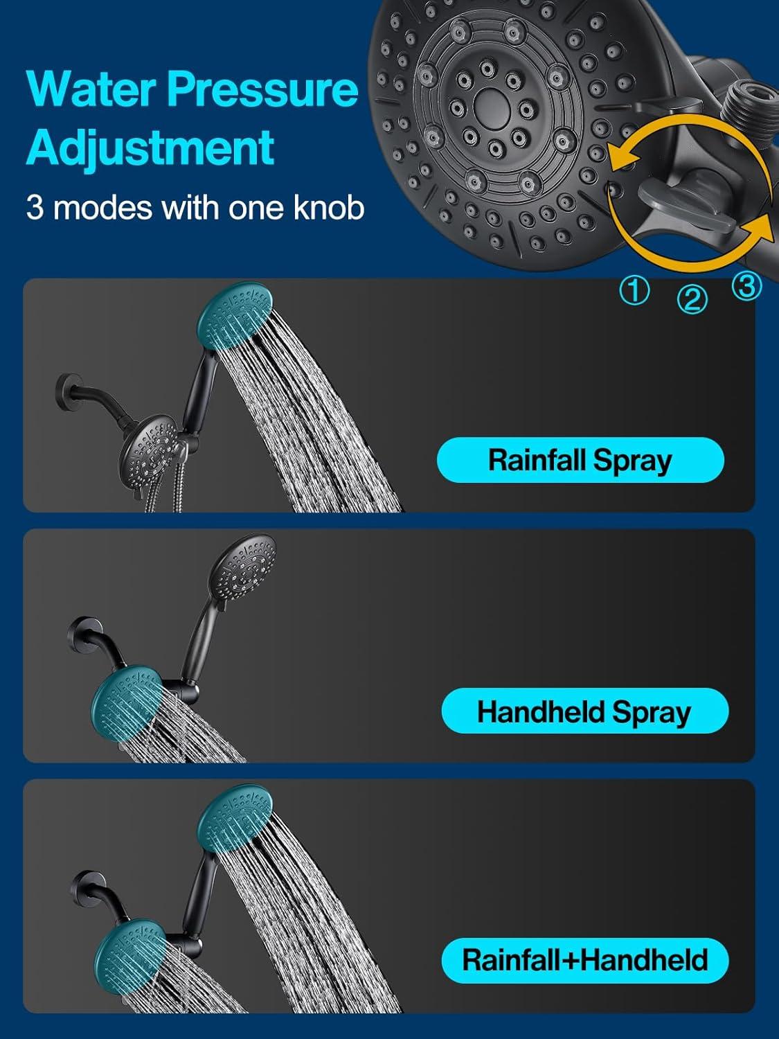 Cobbe Shower Head with handheld, High Pressure Shower Faucet Set with Hose Adjustable Bracket Rubber Washers, Dual 2 In 1 Shower System matte black(Valve Include)