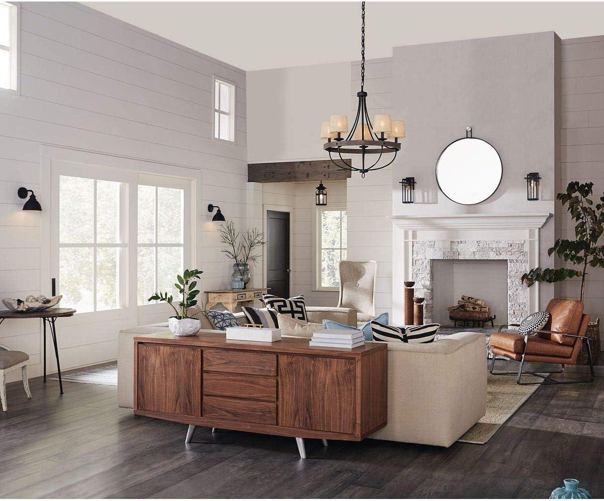 Progress Lighting Gulliver 5-Light Chandelier, Graphite Finish, Wood Grained Texture Shade