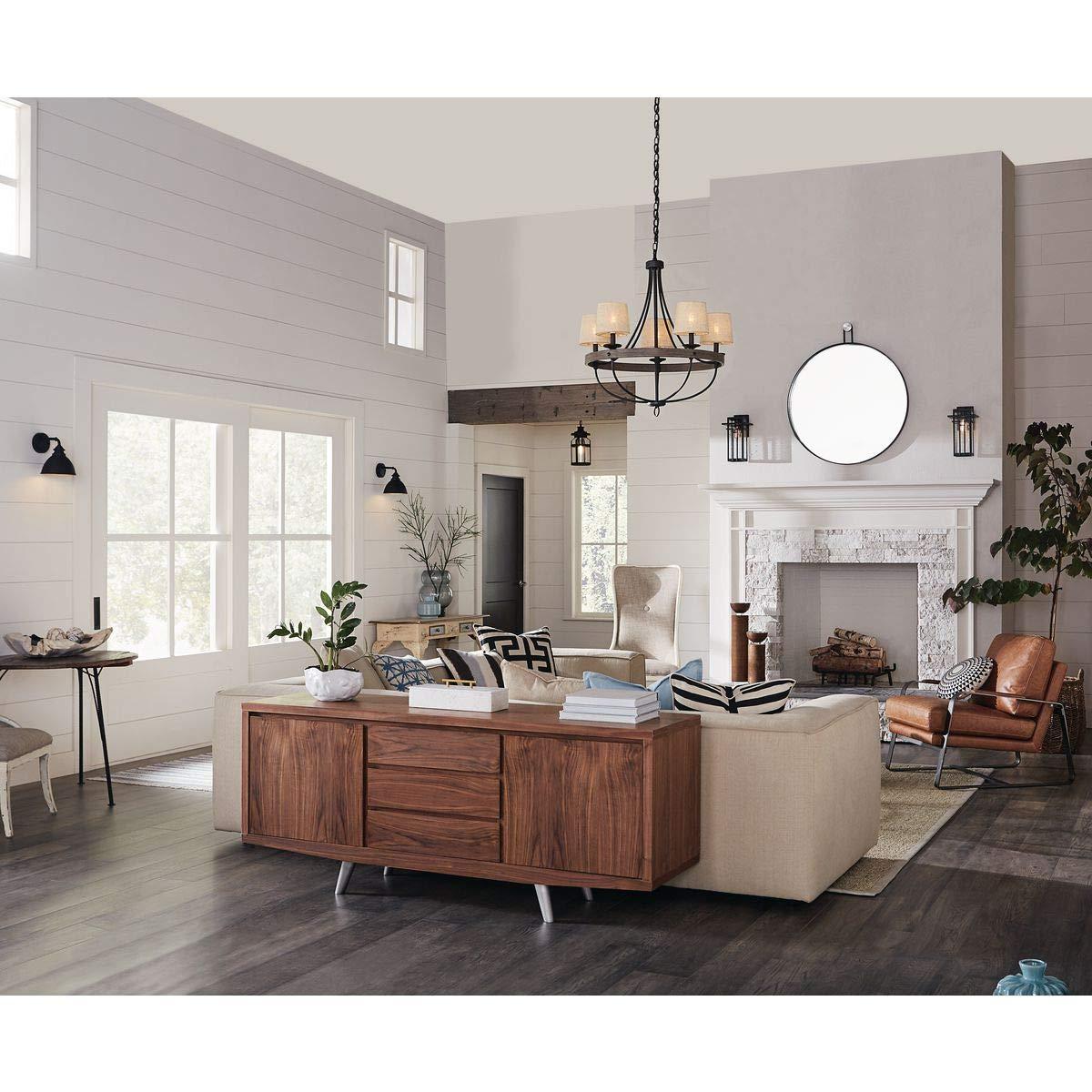 Progress Lighting Gulliver 5-Light Chandelier, Graphite Finish, Wood Grained Texture Shade