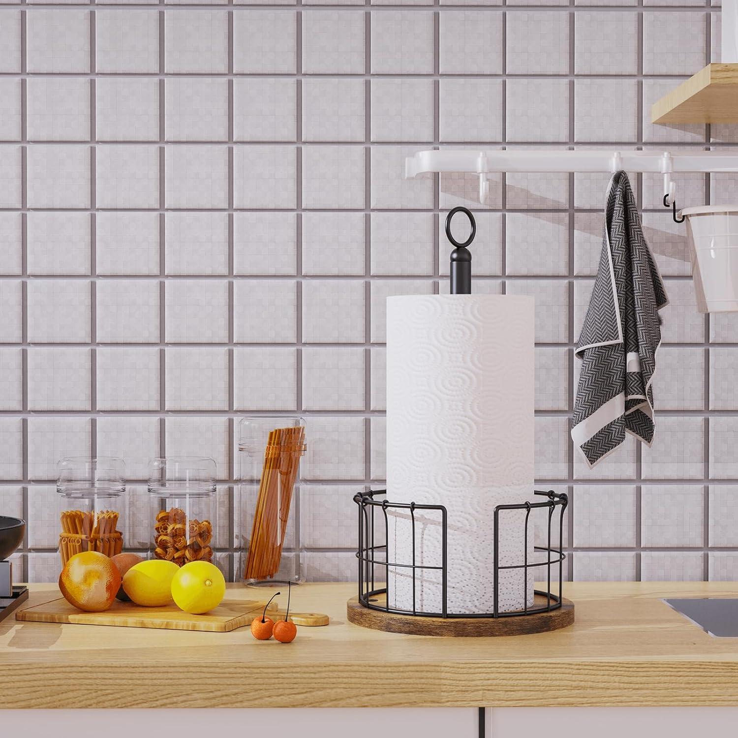 One Allium Way® Paper Towel Holder Countertop, Standing Paper Towel Roll Holder For Bathroom, Paper Towel Rack With Heavy Duty Wooden Base For Kitchen Counter, Fits Standard Or Jumbo-Sized Rolls,(Brown)