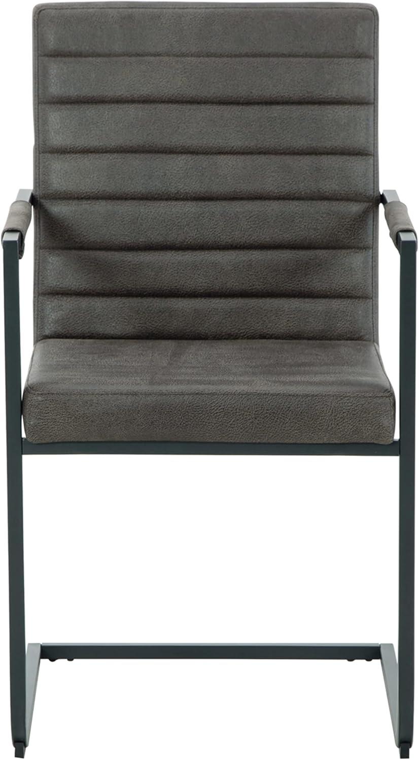 Gray Faux Leather Upholstered Arm Chair with Metal Base