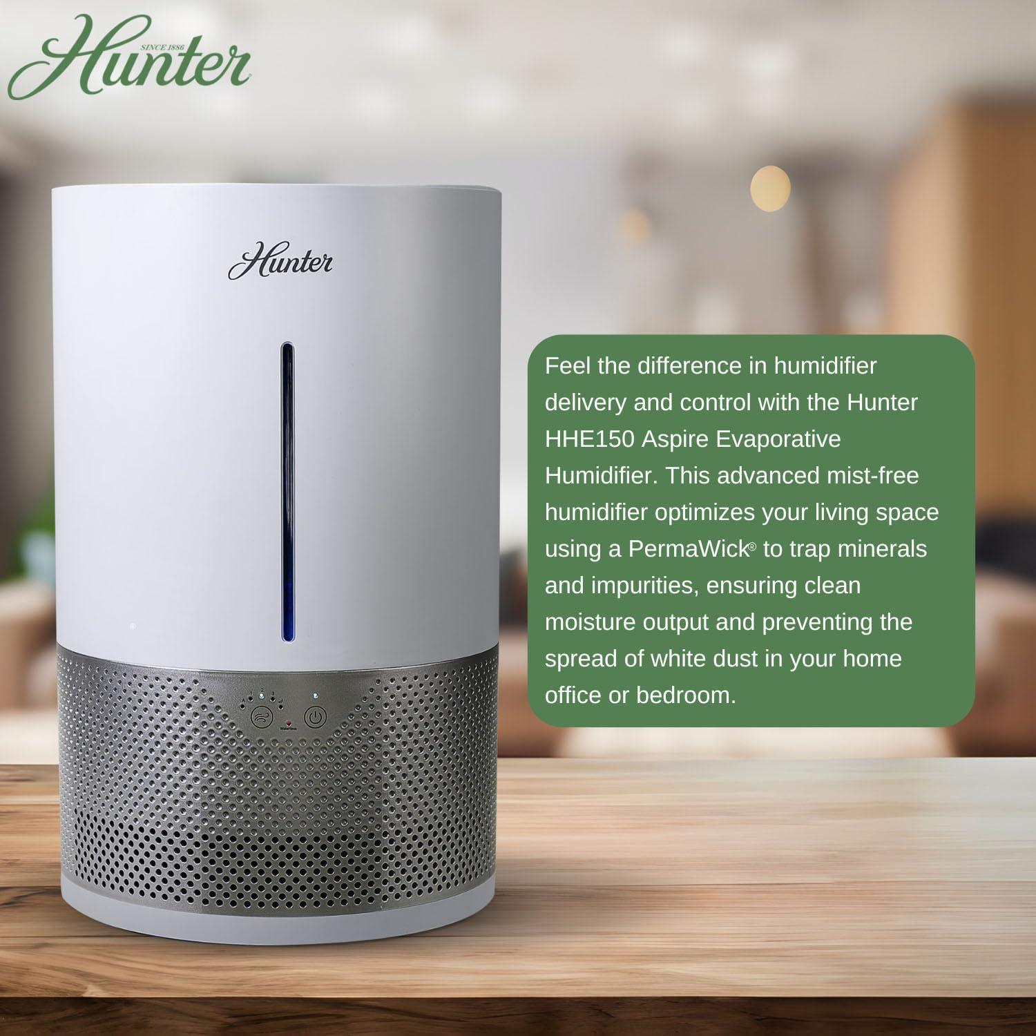 HHE150 Hunter Aspire 4.8L Evaporative Humidifier with PermaWick Filter (4.8L) - Remove Contaminants & White Dust for Clean Mist & Air – Medium Humidifier for Home, Bedroom, or Dorm - Taupe