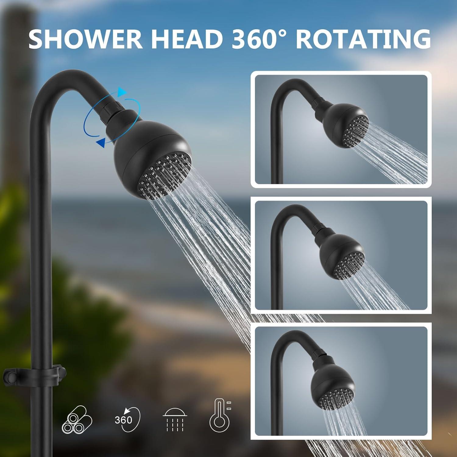 Matte Black Adjustable Outdoor Shower Kit with Brass Valve