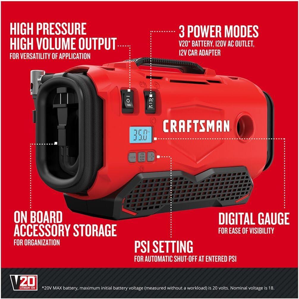 CRAFTSMAN V20 Inflator, Tool Only (CMCE520B),Red