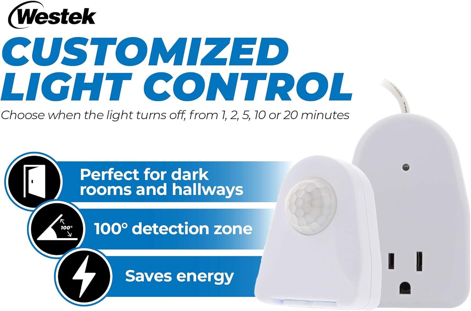 Westek MLC12BC-4 Indoor Plug-in Corded Motion Activated Light Control, 1 Count Pack of 1, White