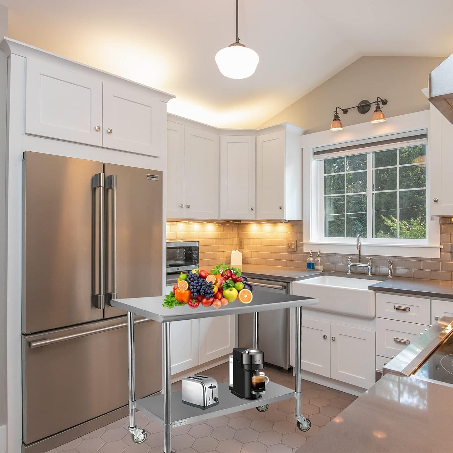 48'' Stainless Steel Kitchen Prep Table with Casters and Undershelf