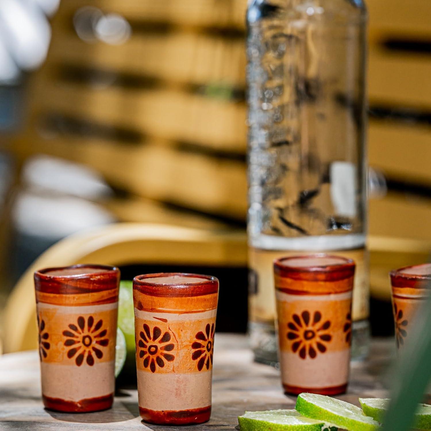 Terracotta Shot Glasses - Set of 4 - 2 Oz (Flourishes)