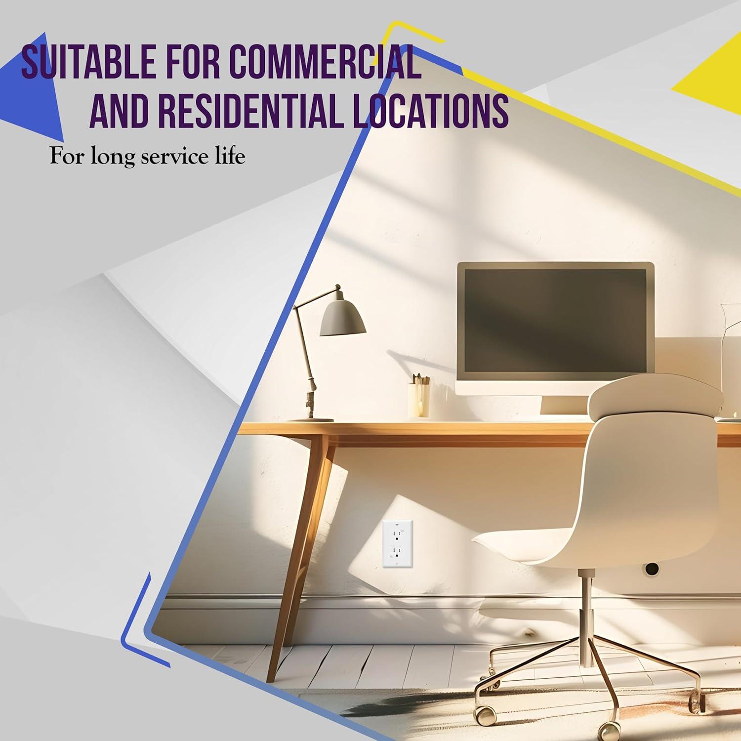 ENERLITES Decorator Receptacle Outlet with Wall Plate, Tamper-Resistant, Residential Grade, 3-Wire, Self-Grounding, 2-Pole, 15A 125V, UL Listed, White