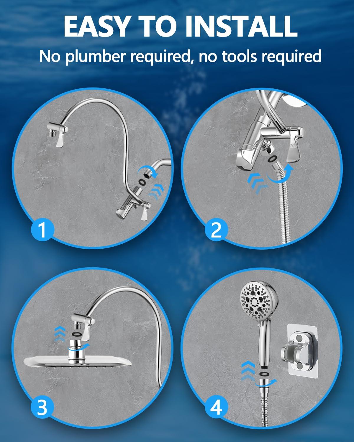 OLHAV Rainfall Shower Head with Handheld Spray Combo, All Metal 12 Inch High Pressure Rain Showerhead V8QF63