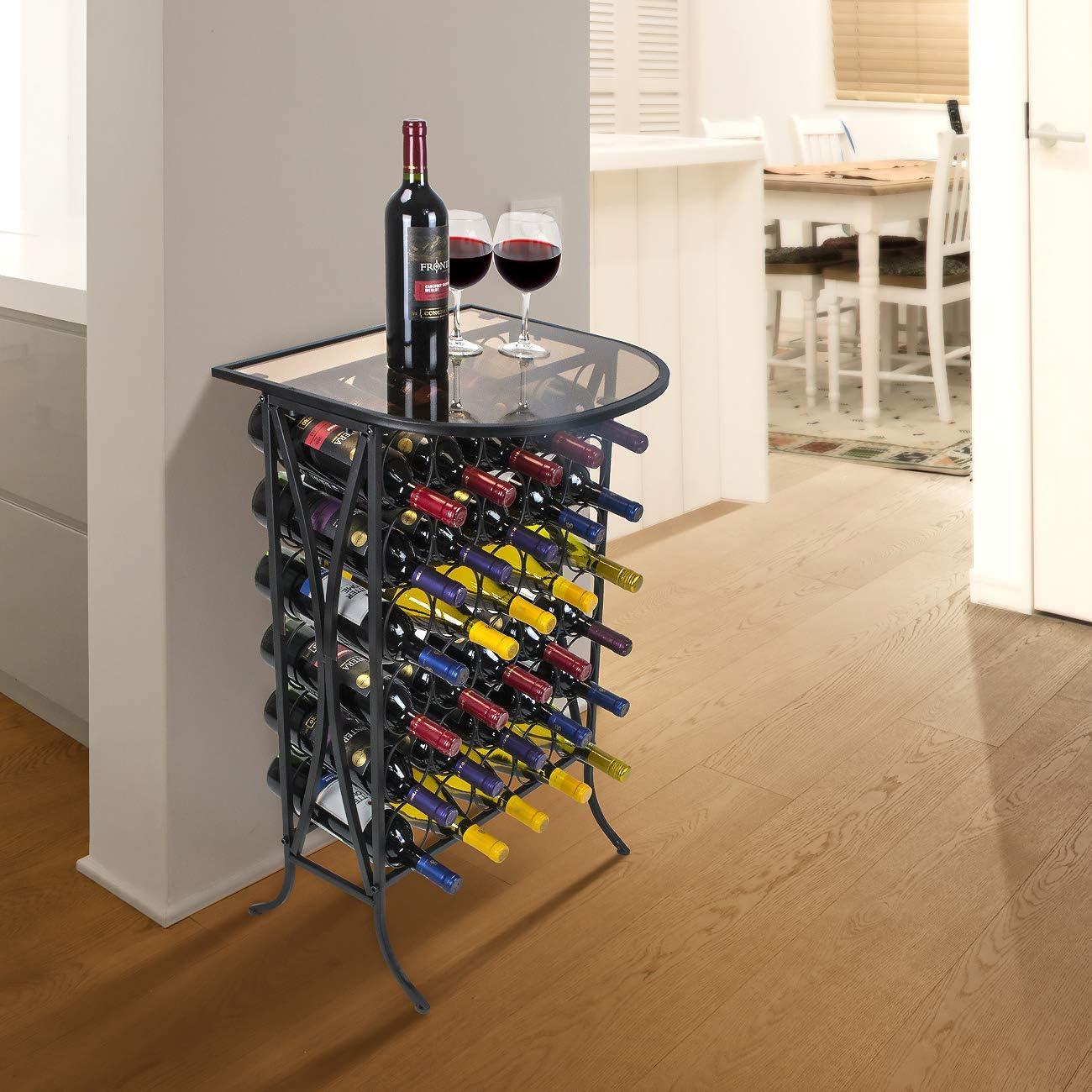 Sorbus Wine Rack Stand Bordeaux Chateau Style with Glass Table - Holds 30 Bottles