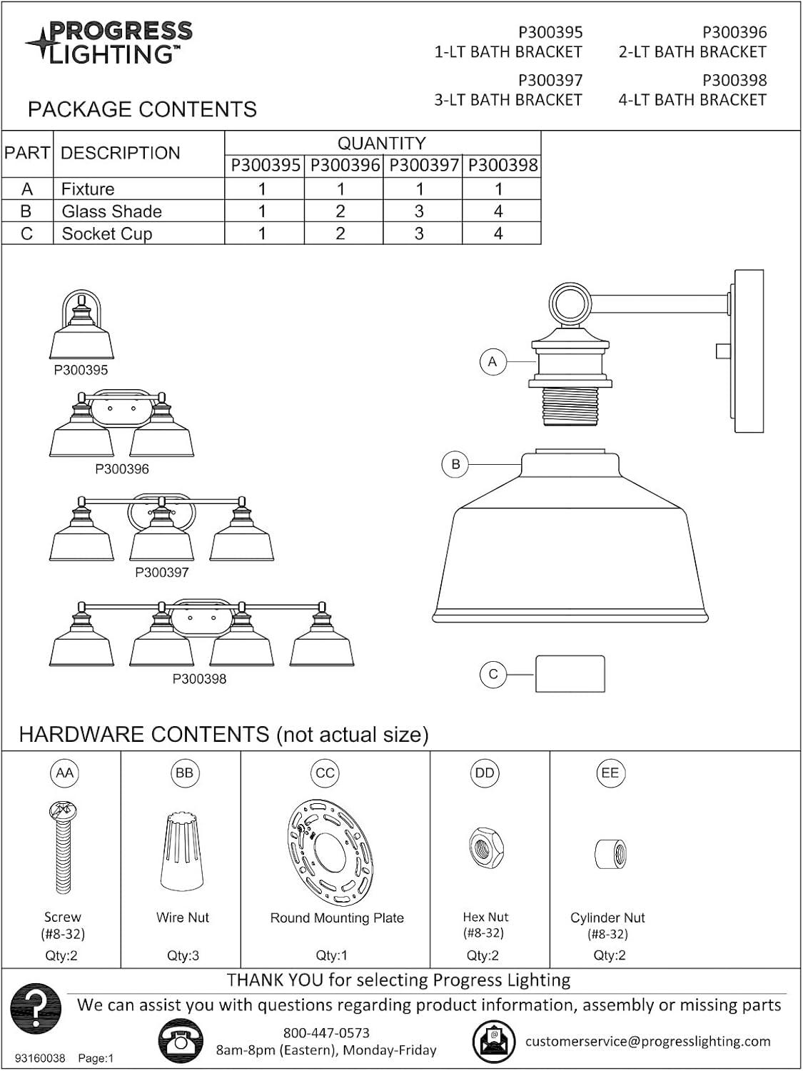 Progress Lighting Singleton 1-Light Vanity Fixture, Steel, Matte Black, Clear Glass Shade