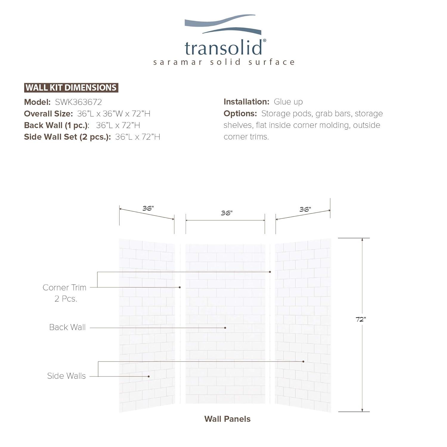 Transolid SaraMar 36'' W 36'' D 72'' H Glue Up Solid Surface Wall