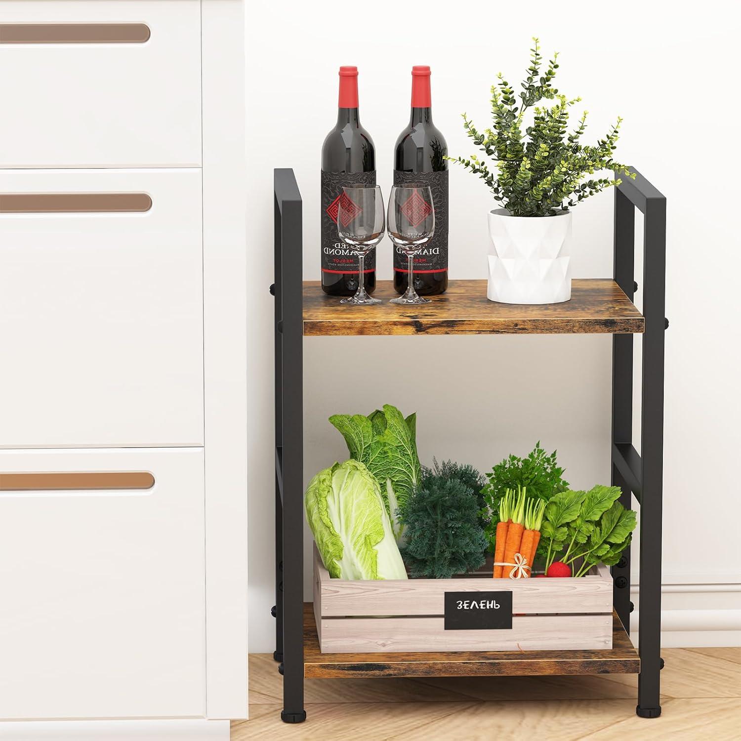 Small Bookshelf for Small Space, 2 Tier Industrial Bookcase,Narrow Book Case Storage Organizer Book Shelf for Living Room, Bedroom and Office, Easy Assembly(2 Tier,Rustic Brown)