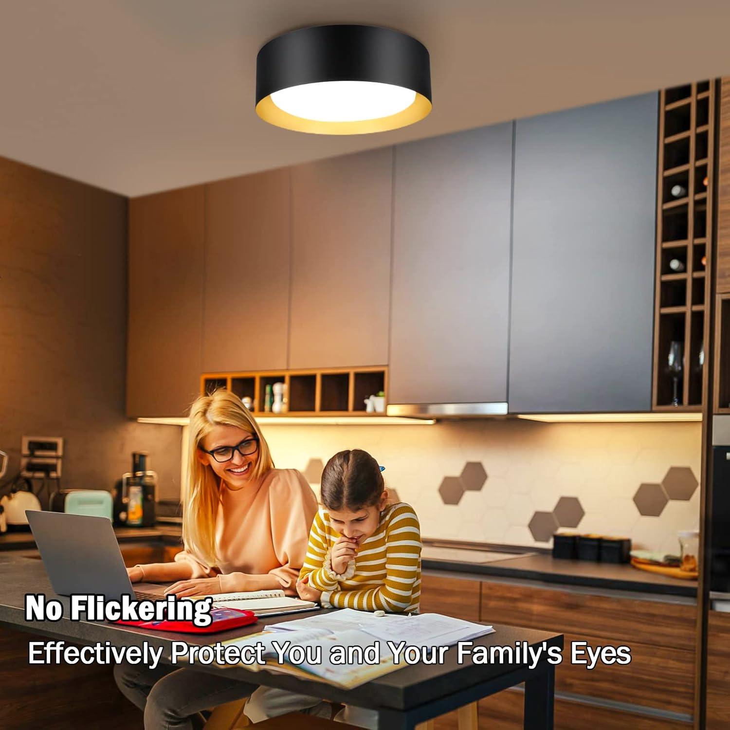 Nordic Hygge Flush Mount Ceiling Light, 13in 25W(250W Equiv) 2400LM, LED Ceiling Light Fixture 3 Colors 3000K 4000K 5000K, Dimmable Black and Gold Modern Flush Mount Light