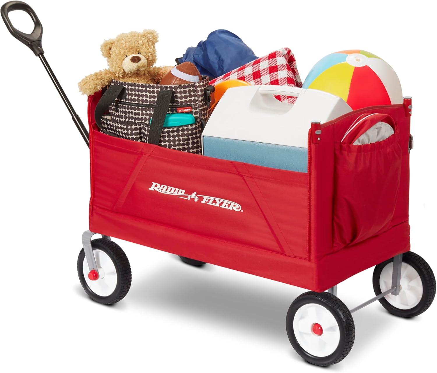 Radio Flyer, 3-in-1 off-Road EZ Folding Kids Wagon with Canopy, Puncture Proof Tires, Red