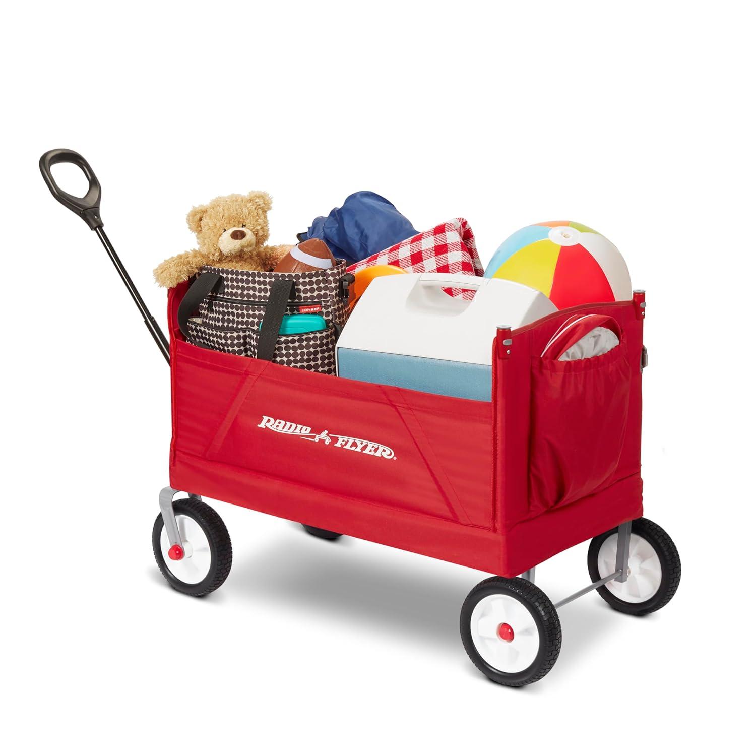 Radio Flyer, 3-in-1 off-Road EZ Folding Kids Wagon with Canopy, Puncture Proof Tires, Red