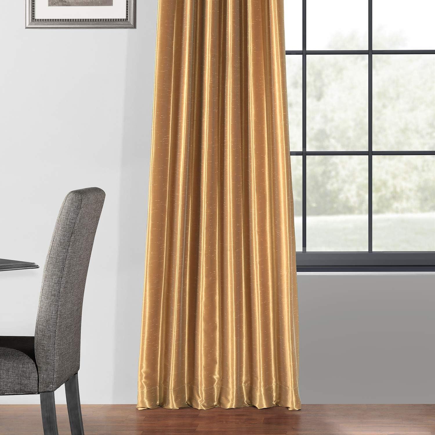 Flax Gold Blackout Vintage Textured Faux Dupioni Curtain (1 Panel), Flax Gold, 50W X 84L