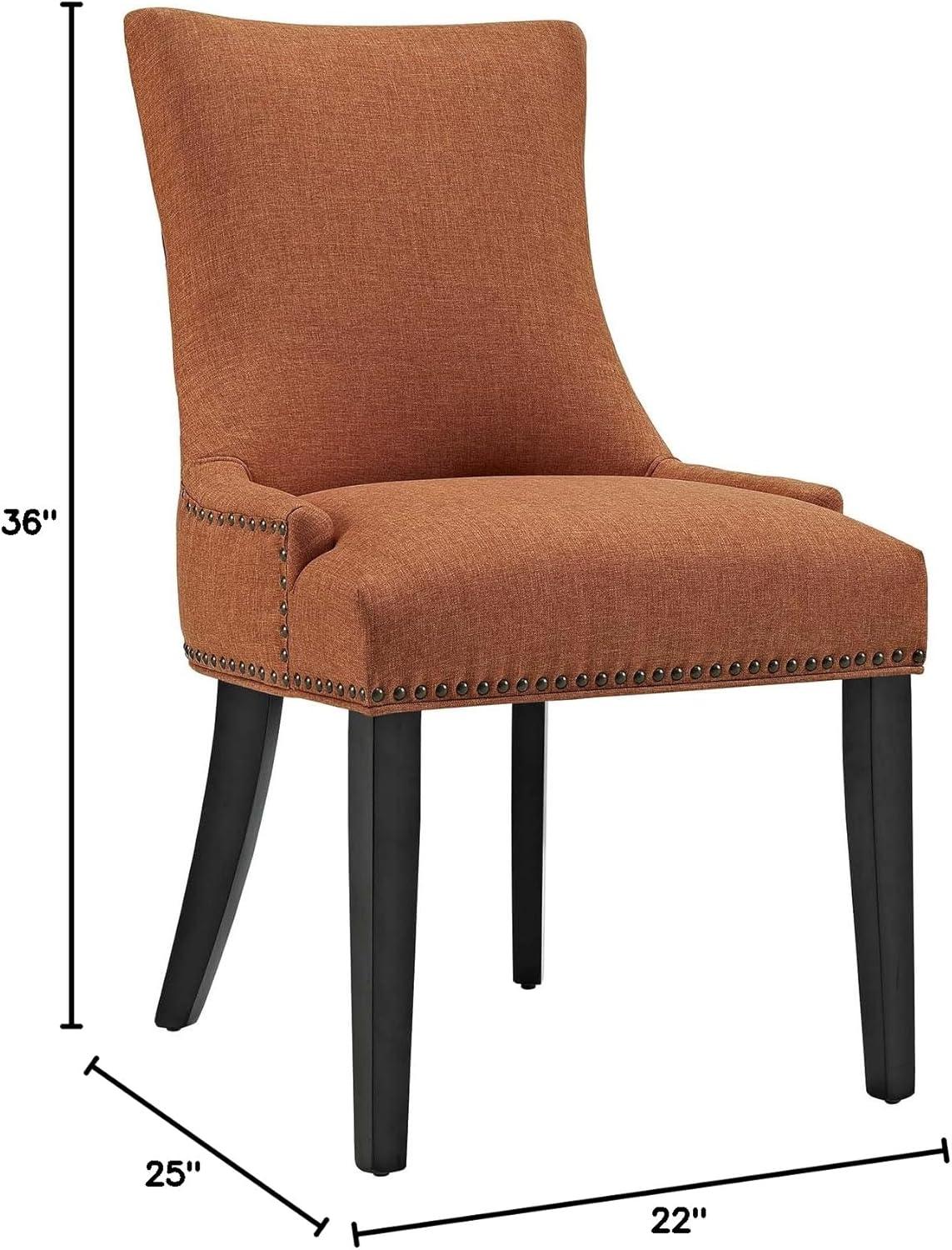 Orange Upholstered Leather and Wood Side Chair