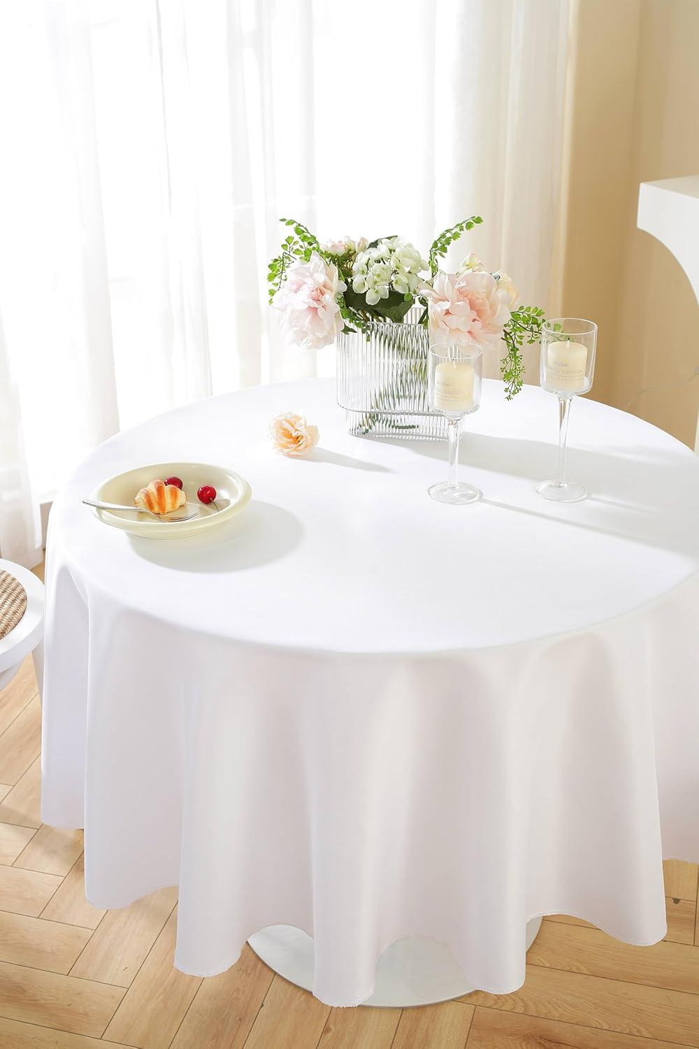 Hokku Designs 10 Packs Premium Round Tablecloth 90 Inch White Polyester Table Cloth Bulk Washable Polyester Fabric Tablecloths Table Cover For Wedding Party Banquet Buffet Table Holiday Dinner (White, 90 Inch)