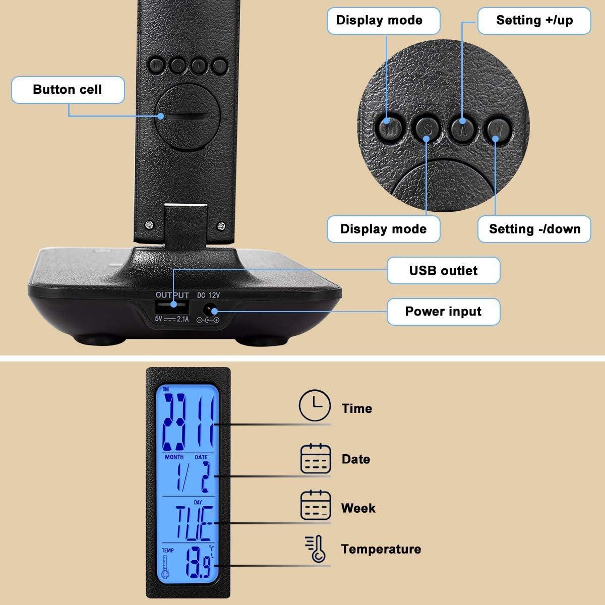 Black LED Desk Lamp with Wireless Charger and LCD Display