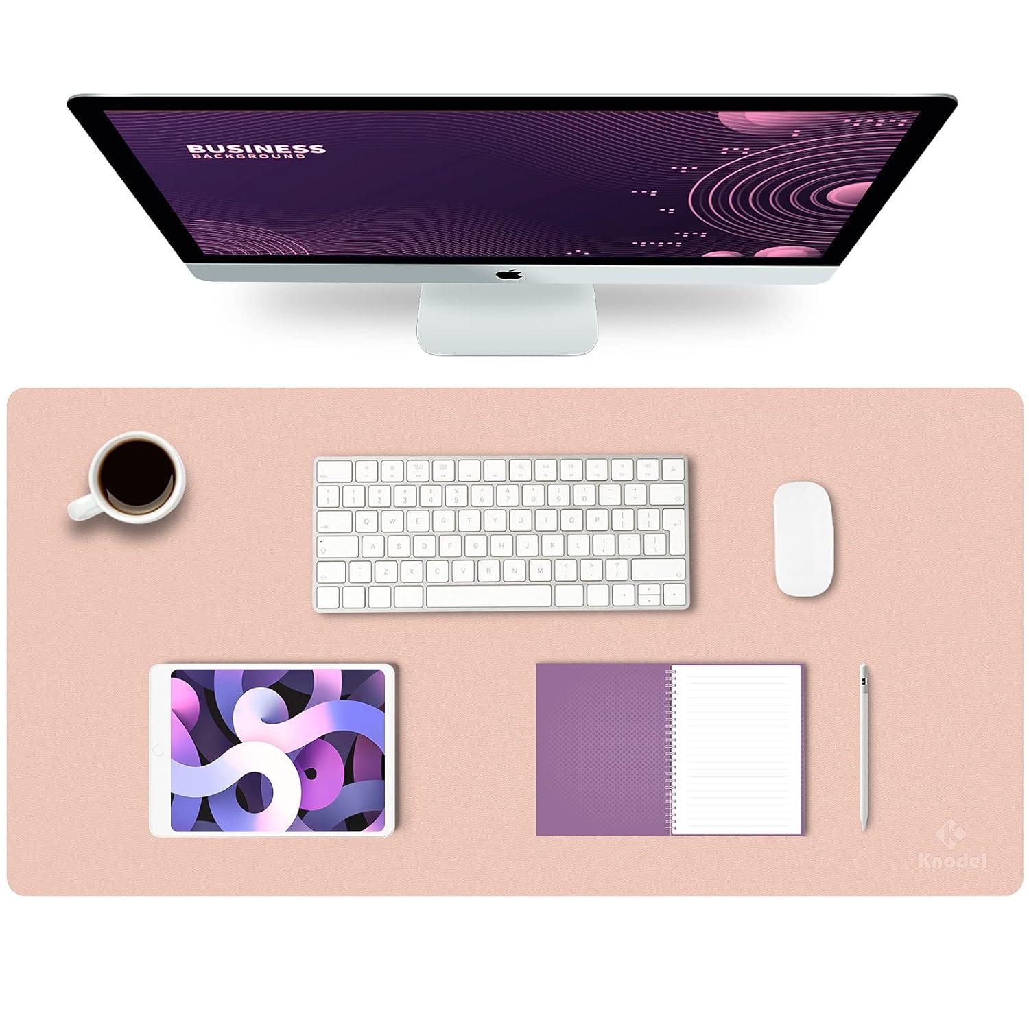 K KNODEL Large Office Leather Desk Mat, Mouse and Keyboard Pad, Computer and Laptop Mat, Desktop Protector and Cover, Writing Pad and Blotter (31.5"x15.7", Pink)