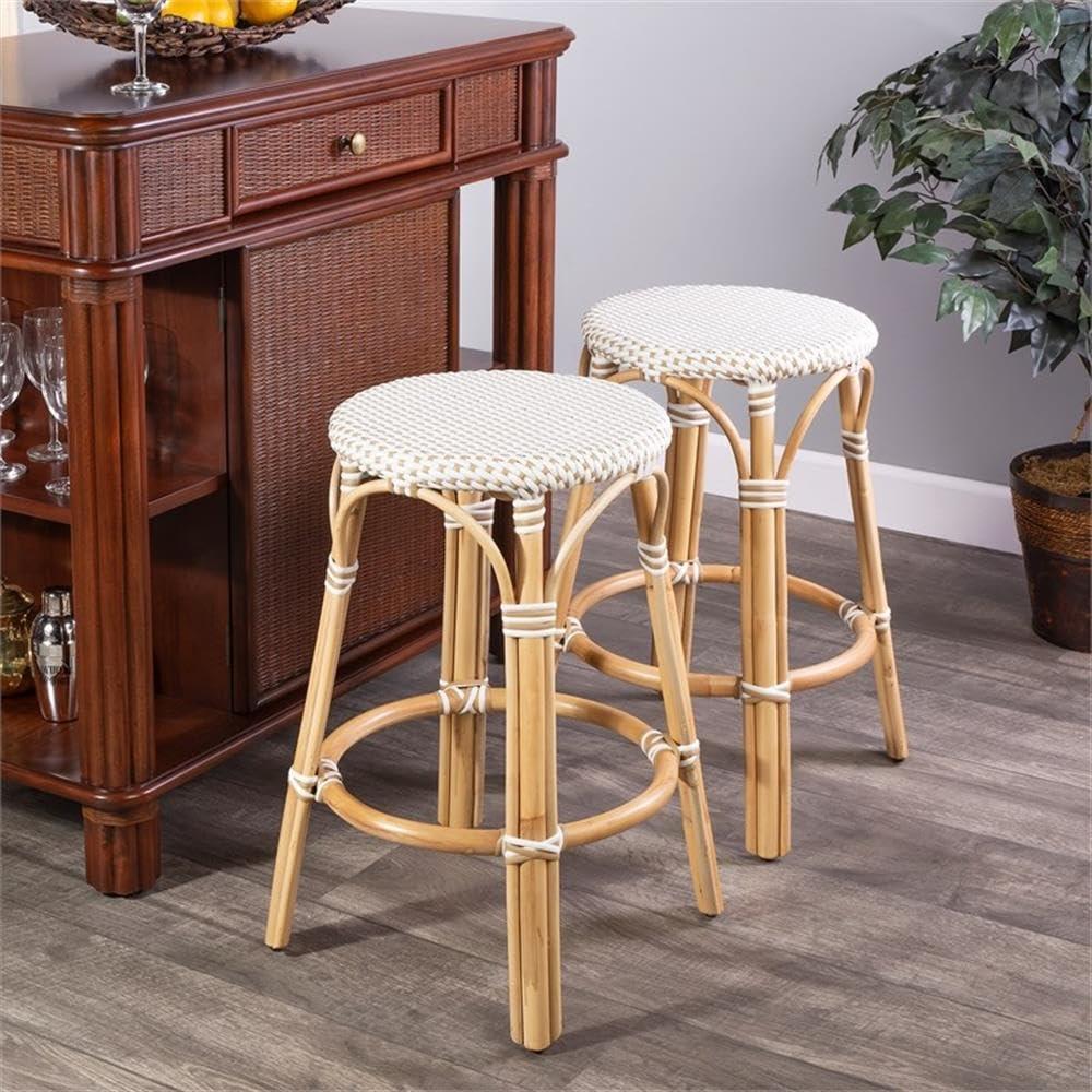 Beaumont Lane Island Living Rattan Counter Stool in Beige and White