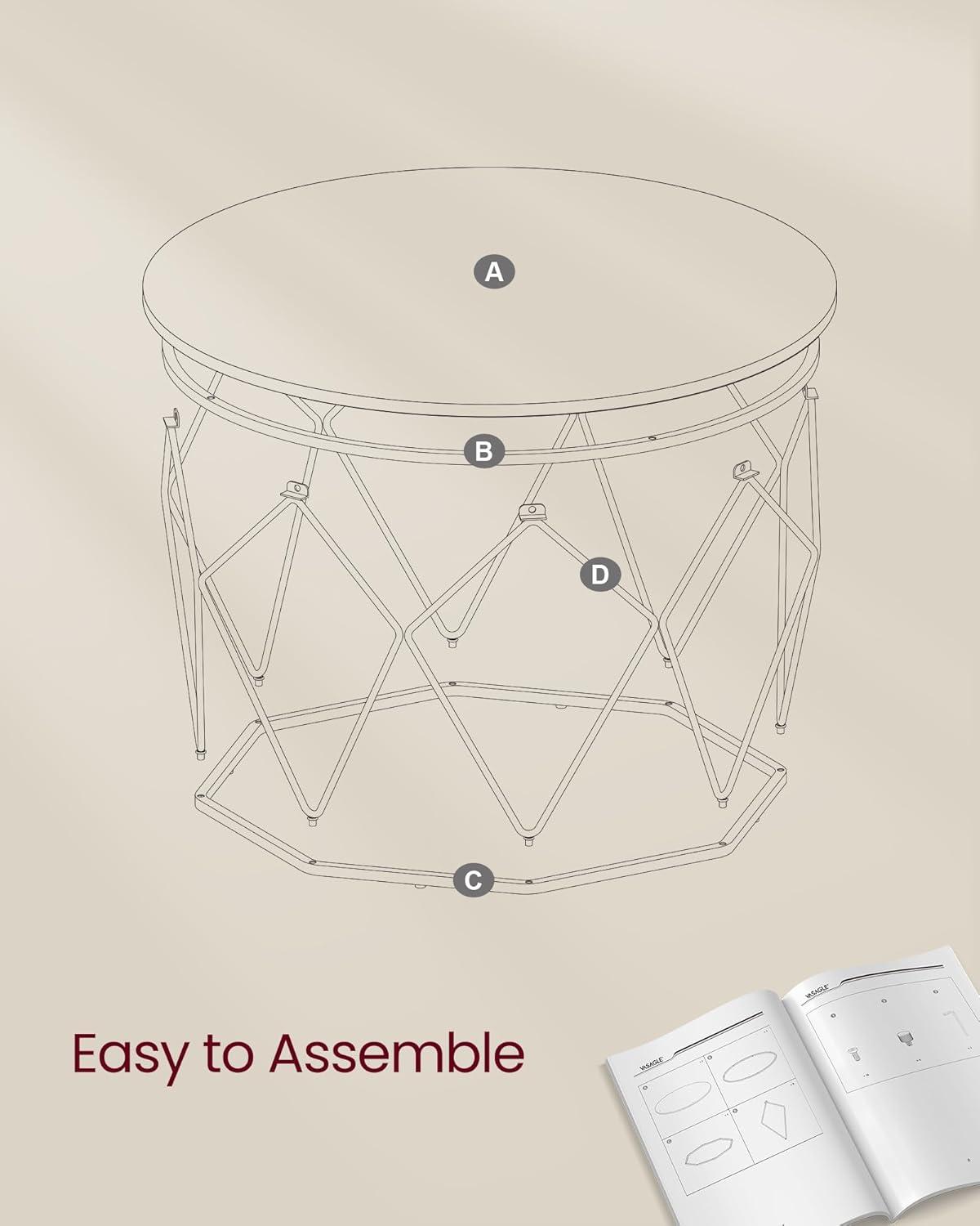 VASAGLE Round Coffee Table for Living Room, Cage Cocktail Table with Steel Frame, 31.5 Inches Dia., Industrial Style, Rustic Brown and Black ULCT040B01