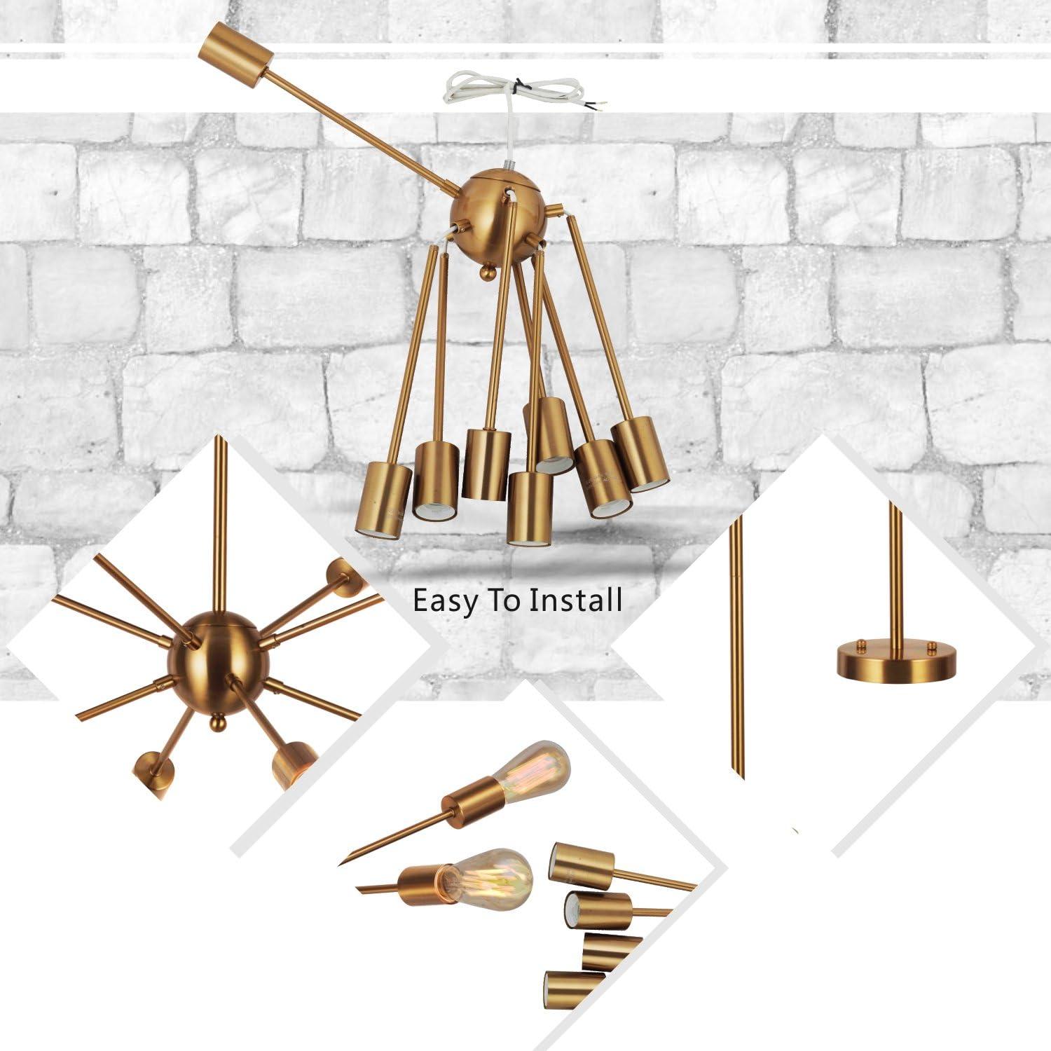 Sputnik Chandelier 8 Lights Brushed Nickel Modern Pendant Lighting Mid Century Flush Mount Ceiling Light Fixture Adjustable Height for Kitchen Dining Room Living Room Bedroom Foyer