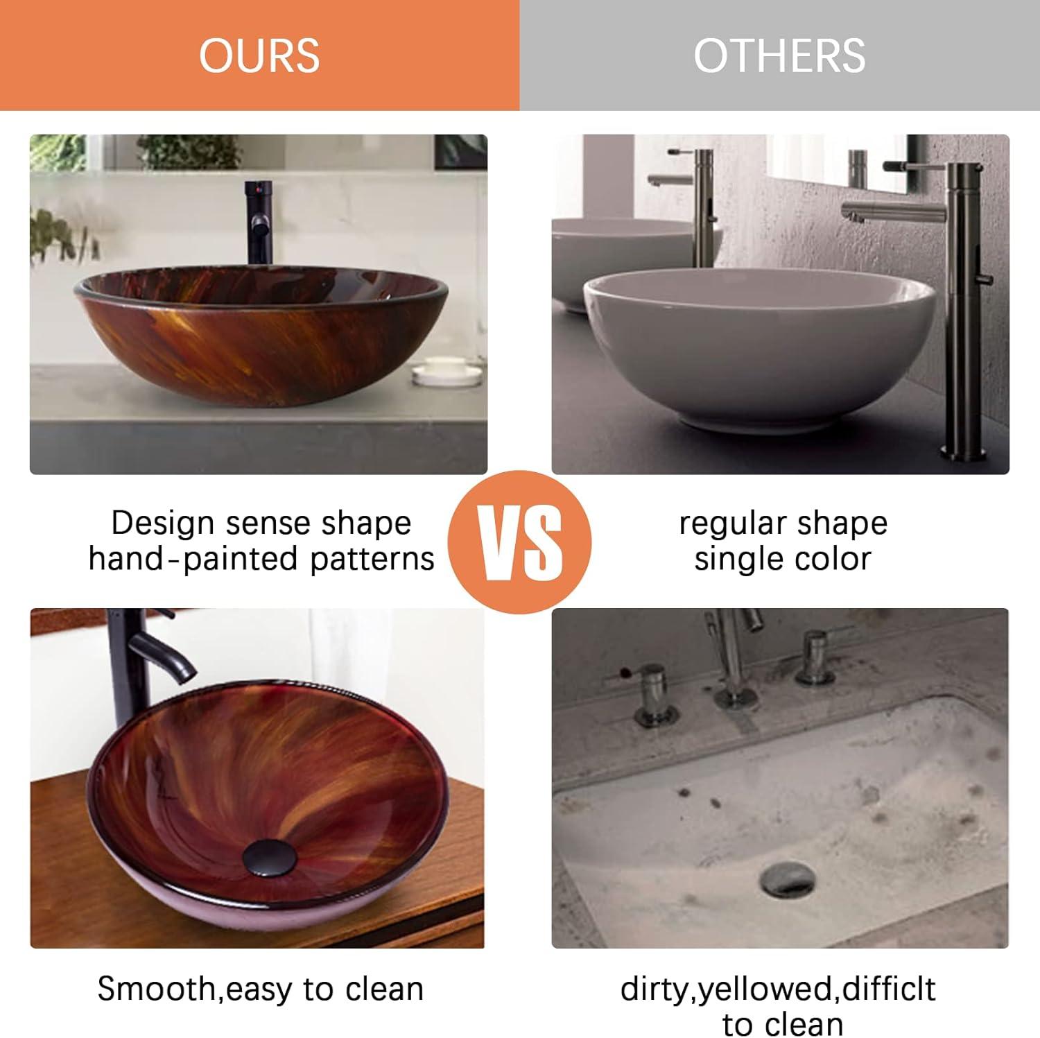 16.5'' Red-Brown Glass Round Vessel Sink with Faucet