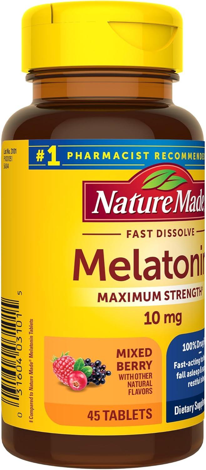 Nature Made Fast Dissolve Melatonin Maximum Strength 100% Drug Free Sleep Aid 10mg Tablets - 45ct
