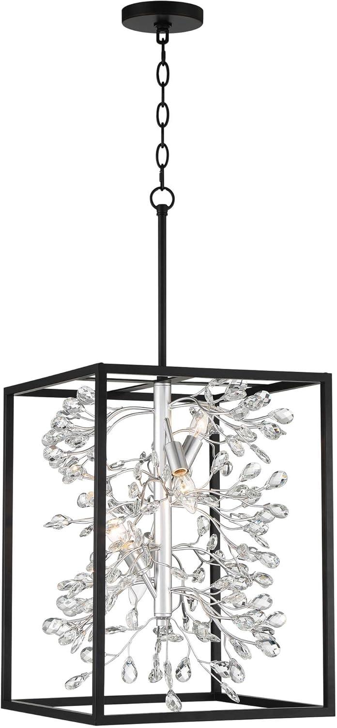 Possini Euro Design Black Silver Pendant Chandelier 15 1/4" Wide Modern Clear Crystal Flower Vine 4-Light Fixture for Dining Room House