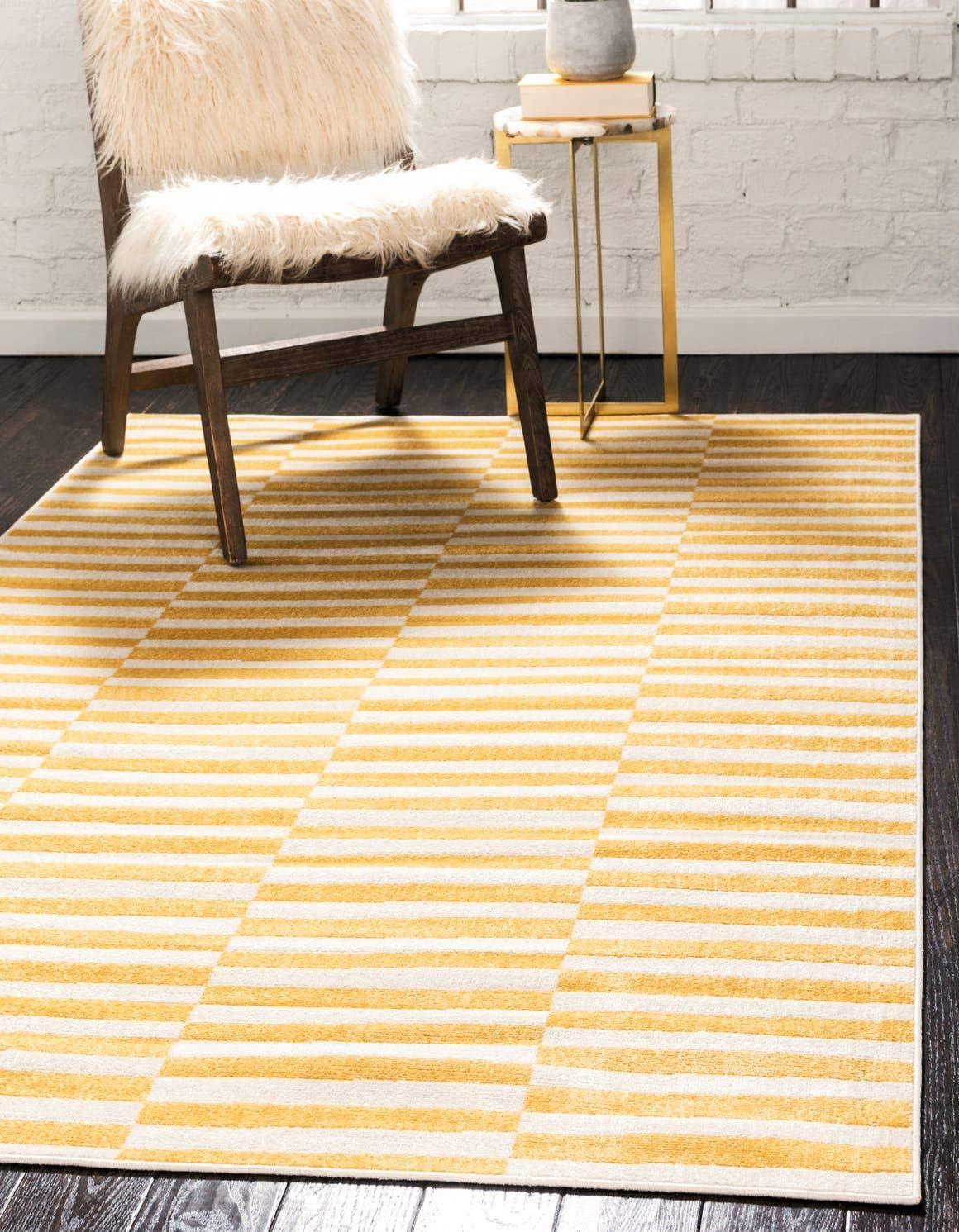 Unique Loom Williamsburg Collection Area Rug - Striped (4' 1" x 6' 1" Rectangle Yellow/Ivory)