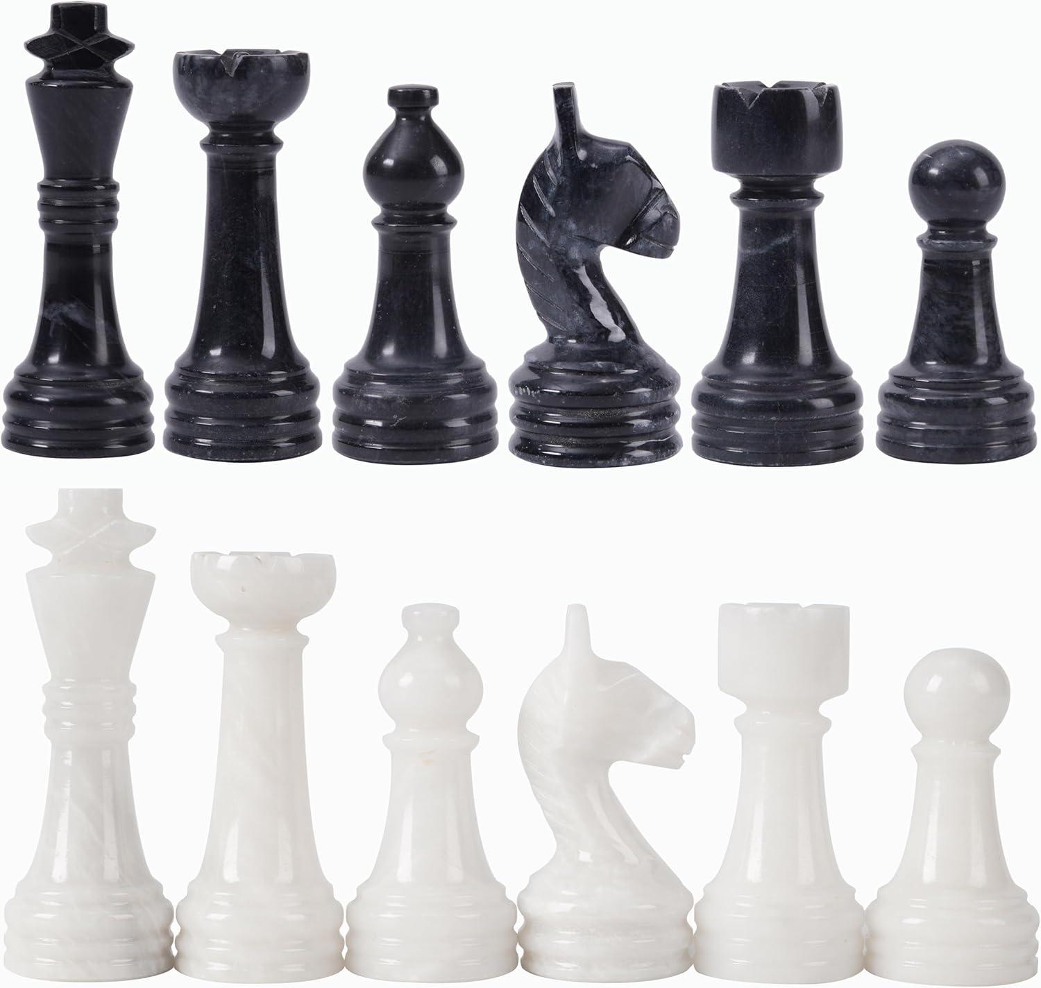 Radicaln Marble Chess Pieces Black and White 3.5 Inch King Figures Handmade 32 Chess Figures - Suitable for 16-20 Inch Chess Game - Board Games