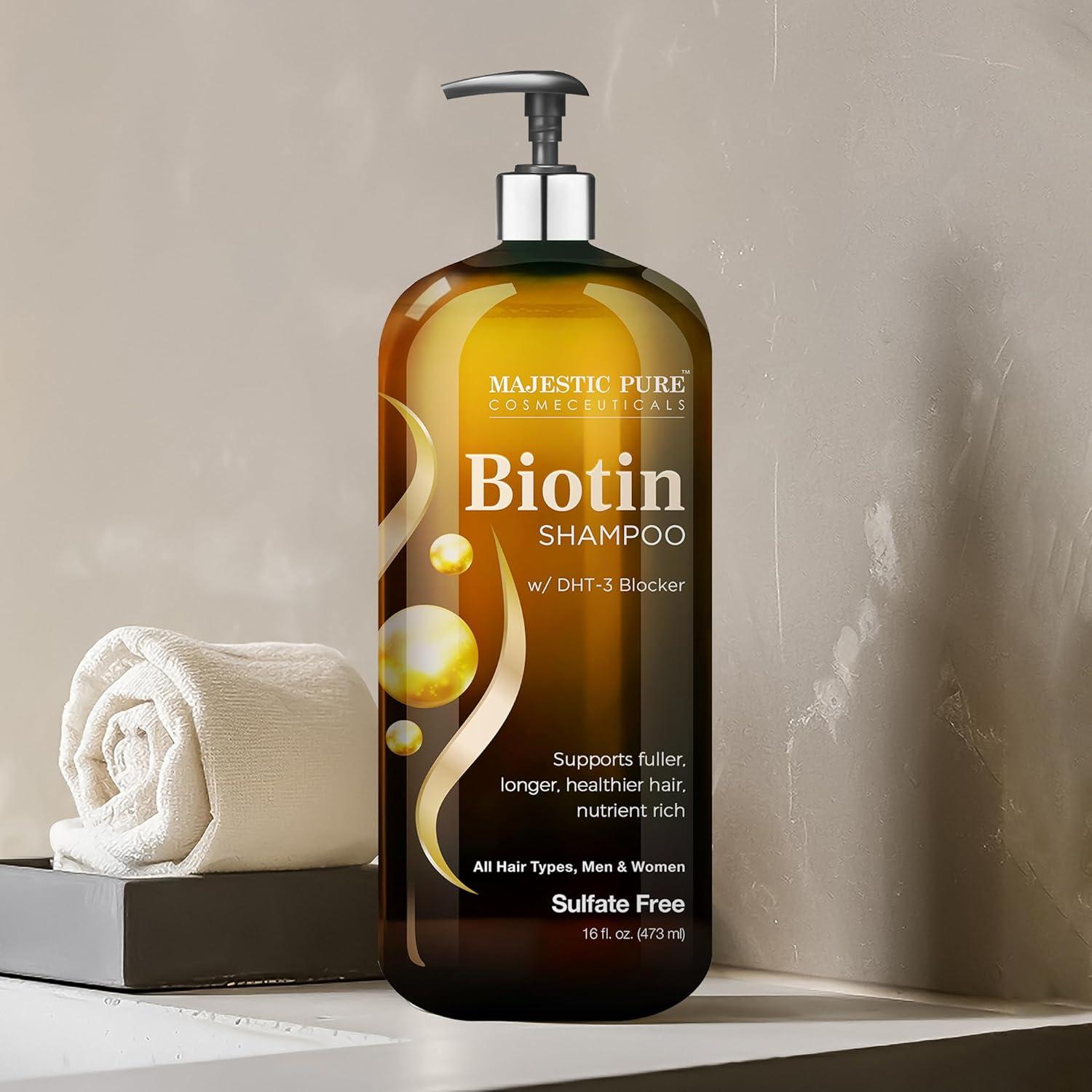 Majestic Pure Biotin Shampoo with DHT Blocker - Hydrating & Sulfate Free for Thin Hair - 16 fl oz