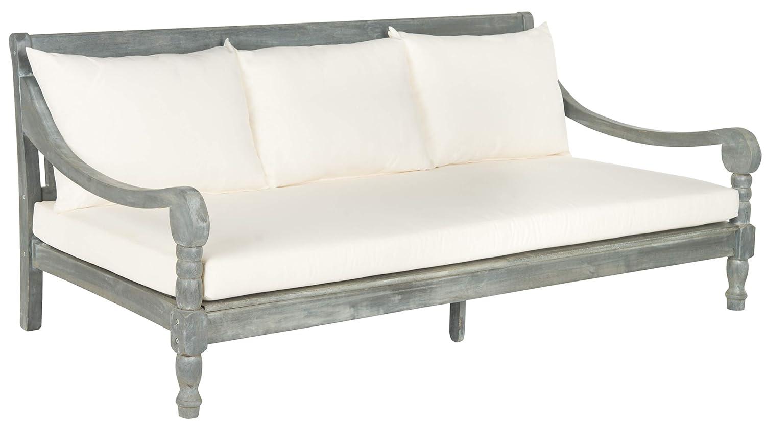SAFAVIEH  OUTDOOR Pasadena Day Bed Ash Grey / Beige