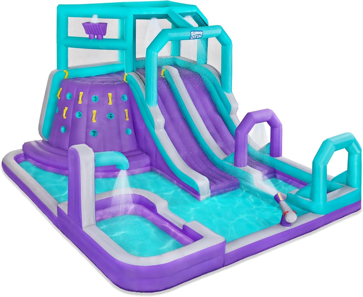 Sunny & Fun Mega Inflatable Kids Backyard Water Slide Park - Purple