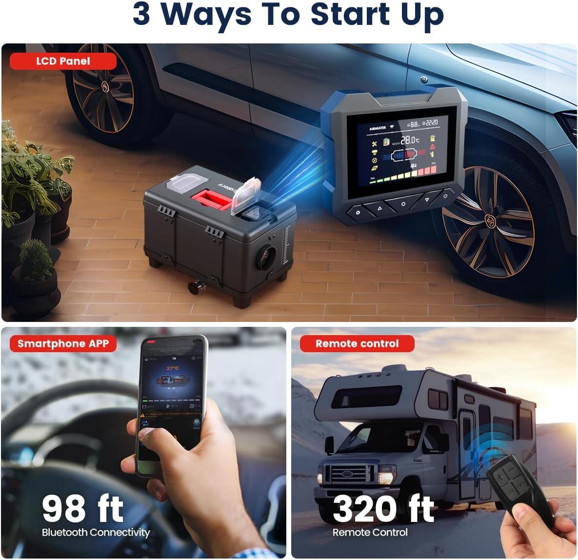 Audew Diesel Air Heater, 12V DC & 110V AC 8KW Horizontal All-In-One Portable Parking Heater with App Control, Altitude Modeand Automatic Start and Stop for RV Garage Camper Black 2025Upgraded, Black