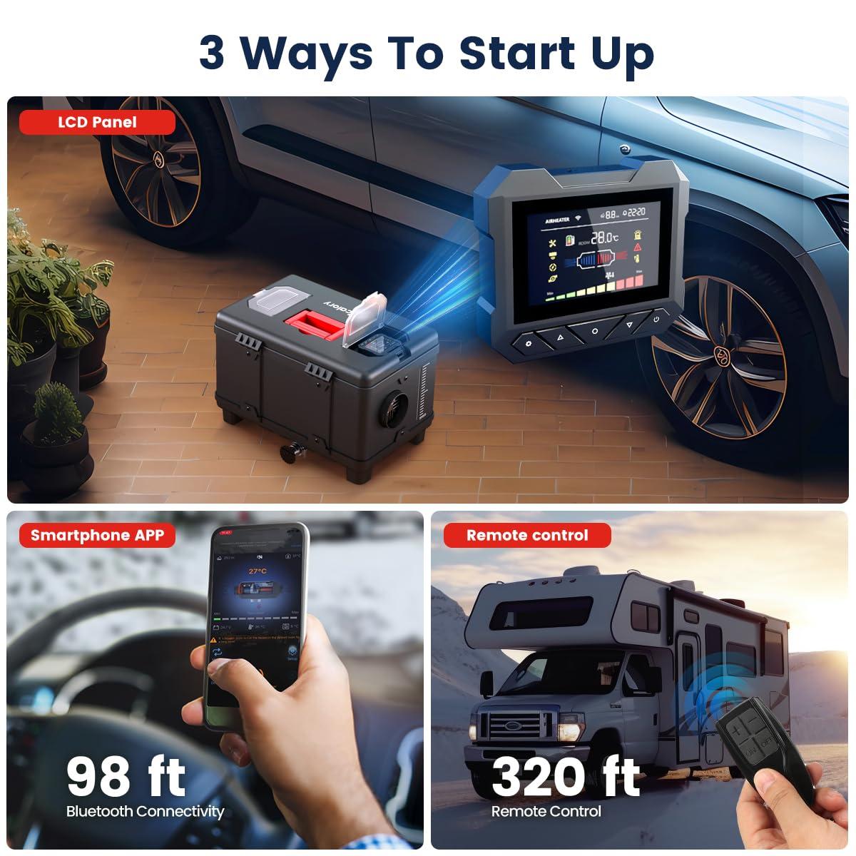 Audew Diesel Air Heater, 12V DC & 110V AC 8KW Horizontal All-In-One Portable Parking Heater with App Control, Altitude Modeand Automatic Start and Stop for RV Garage Camper Black 2025Upgraded, Black