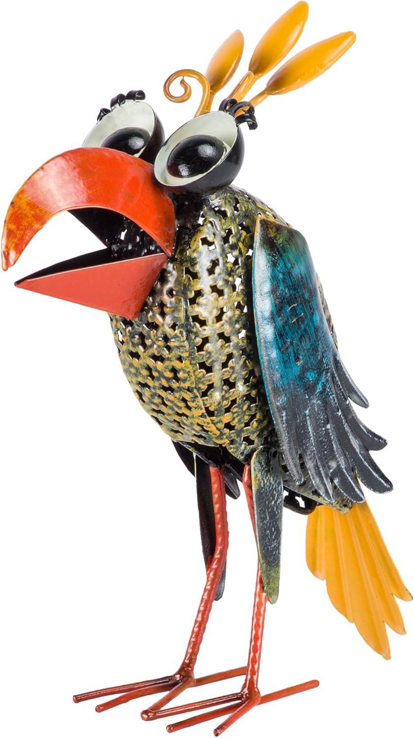 Quirky Multi-Color Metal Wide-Eyed Bird Lawn Decoration