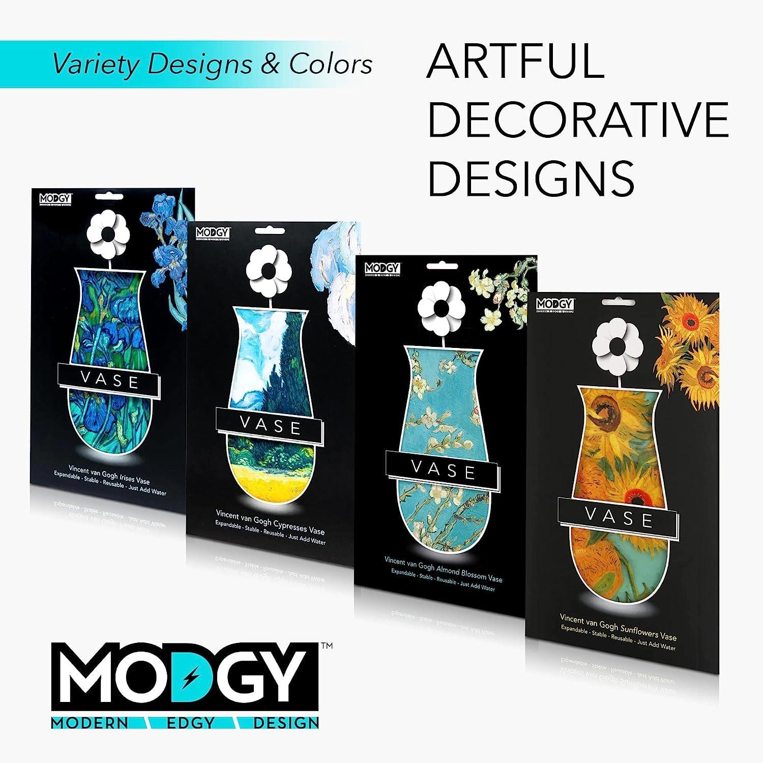 MODGY Expandable Flower Vase Set, Plastic Decorative Modern Foldable Printed Vases for Centerpieces for Wedding, Dining Table, Home Decor, Living Room, Bathroom, Office, Vincent Van Gogh, 4 Pack