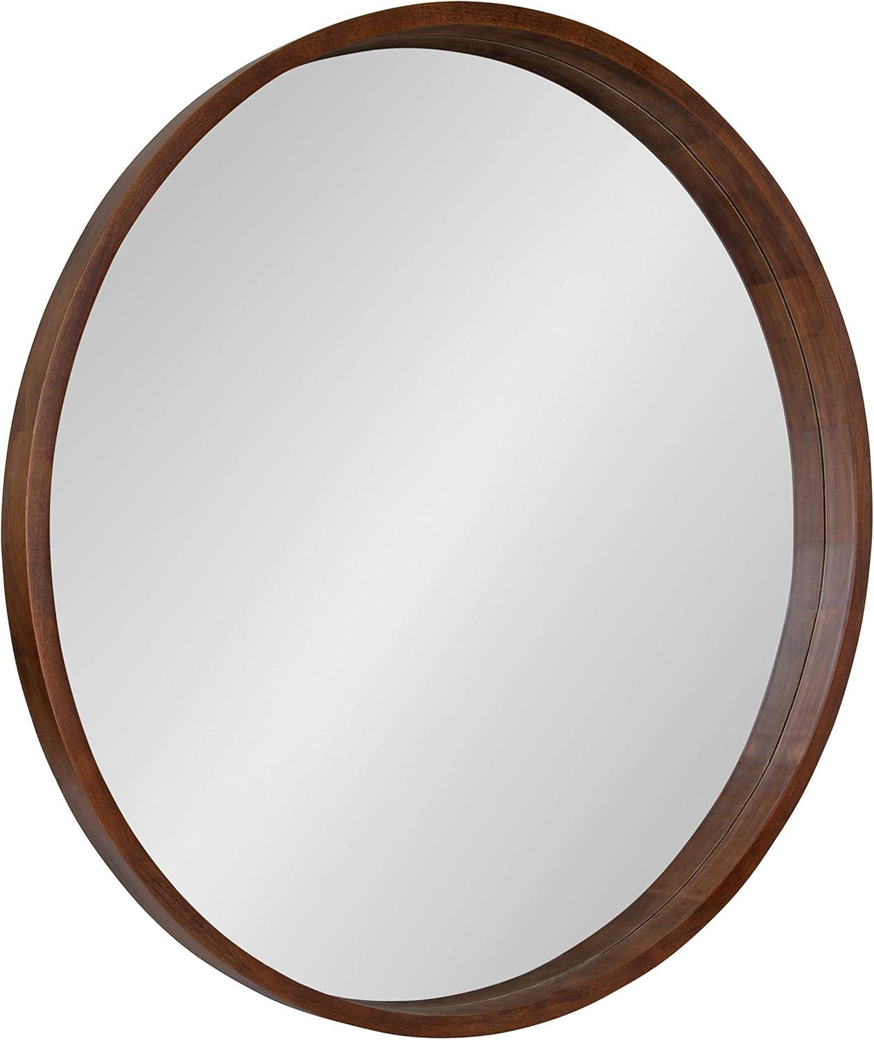 Hutton Round Walnut Brown Wood Wall Mirror, 36" Diameter