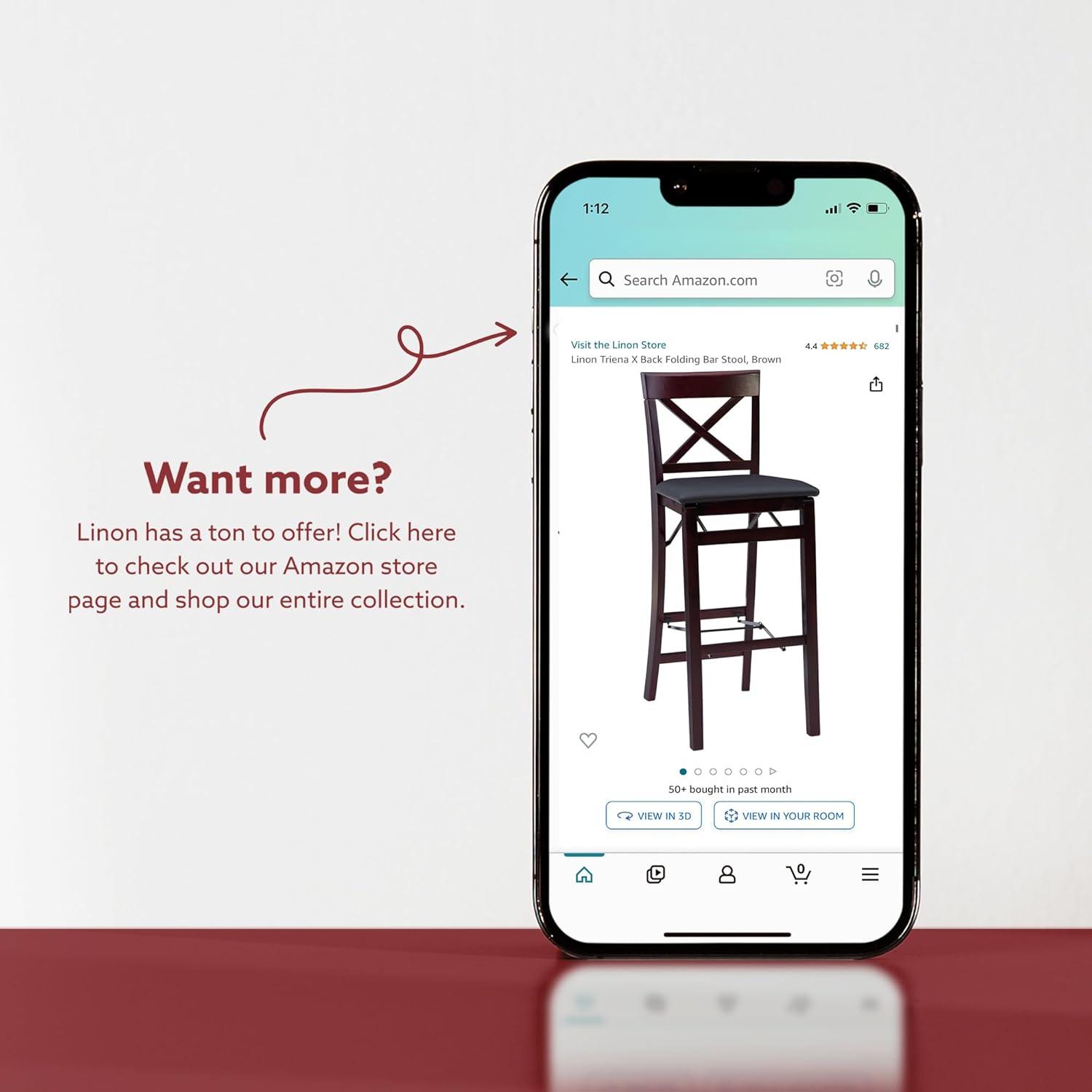 Triena X Back Faux Leather Folding Barstool Espresso - Linon: Padded Seat, Wood Legs, No Assembly Required