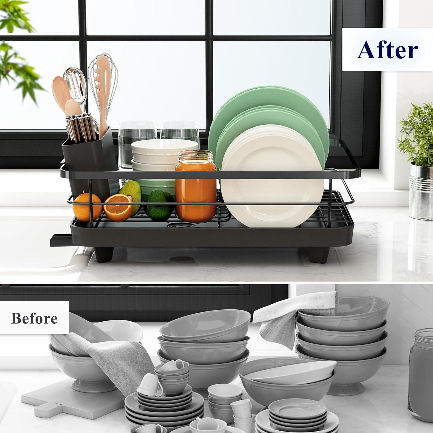 Kitsure Dish Drying Rack with a Cutlery Holder for Kitchen Counter and Sink