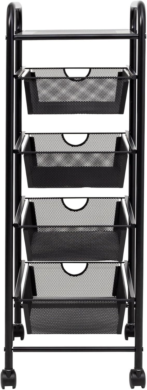 Honey-Can-Do 5-Tier Metal Rolling Storage Cart with Lockable Wheels, Black