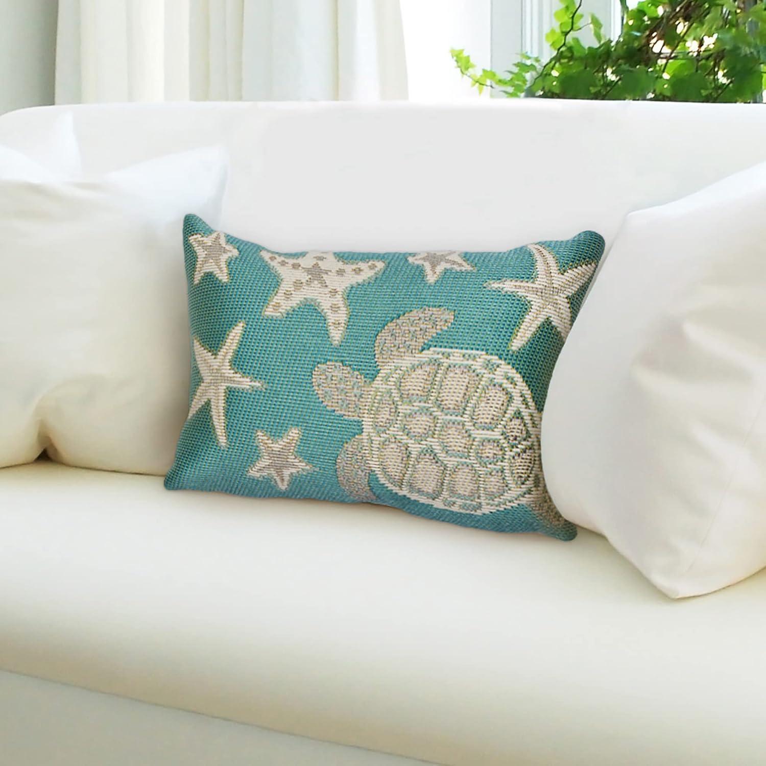 Aqua Blue Turtle and Starfish Indoor/Outdoor Lumbar Pillow