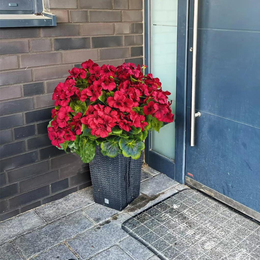 Pack of 4 - Artificial Geraniums Bundles Full Blooms Silk Flower Plants Geranium Bush Red Color for Home Garden Wedding Indoor Outdoor Decor (Red - Pack of 4)