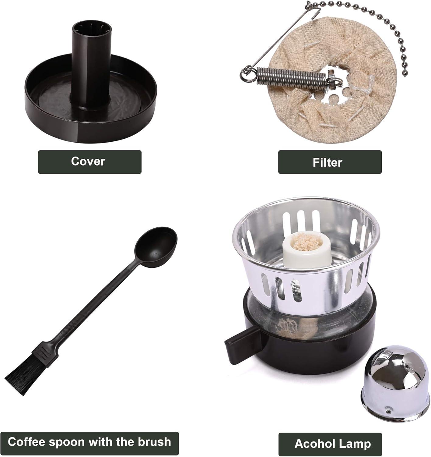LUEUR Siphon Coffee Maker, Vacuum Coffee Brewer, Heat-Resistant 5-Cup Glass Siphon Coffee Maker with Reusable Cloth Filter, Hot Tea Maker for Home, Household and Office