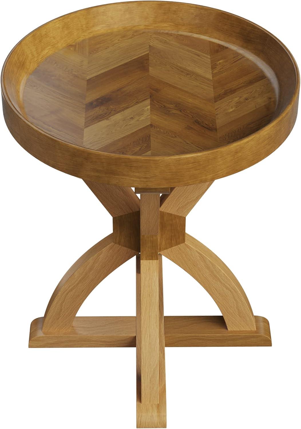 Side Table - Mango Wood Pedestal Table for Couch, Loveseat, Entryway, or Bed - Farmhouse Living Room Furniture by Lavish Home (Natural)