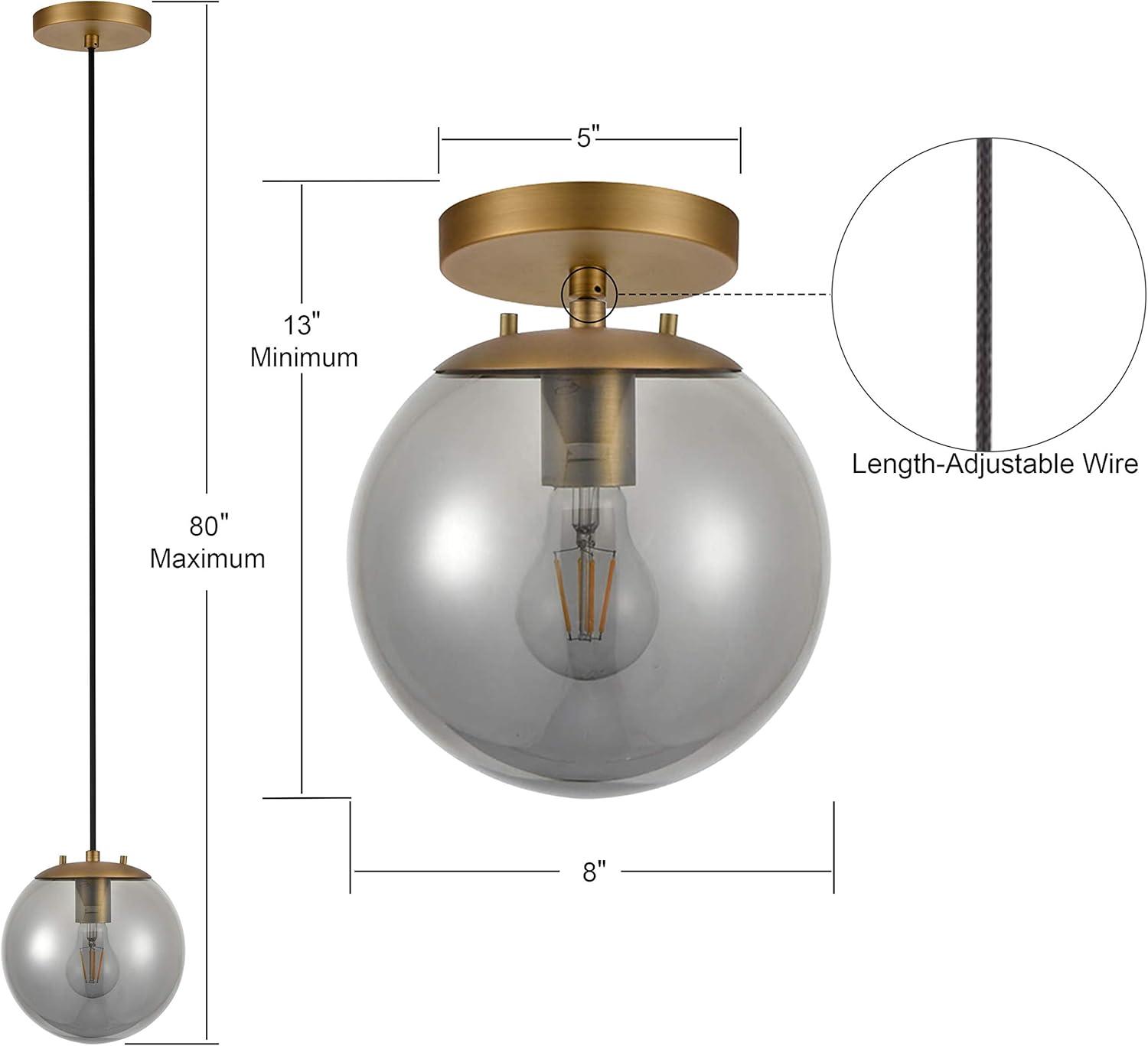Linea di Liara Sferra Modern Large Glass Pendant Light Kitchen Island Brass Pendant Lighting Smoked Glass Globe Pendant Light Mid Century Hanging Light Fixture, LED Bulb Included, UL Listed