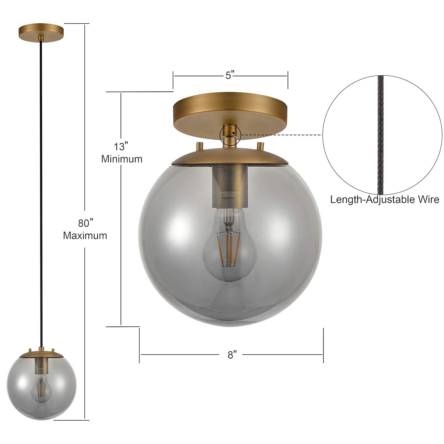 Linea di Liara Sferra Modern Large Glass Pendant Light Kitchen Island Brass Pendant Lighting Smoked Glass Globe Pendant Light Mid Century Hanging Light Fixture, LED Bulb Included, UL Listed